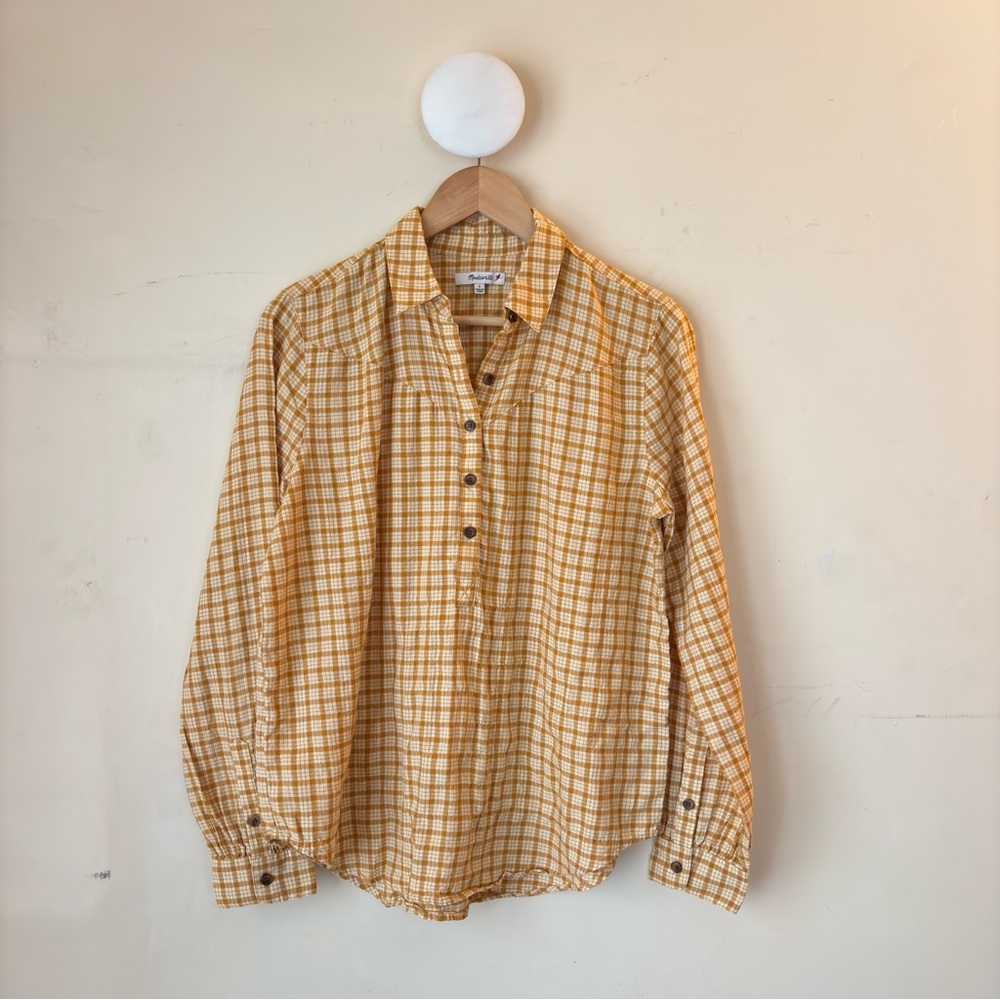 Madewell Plaid Western Popover Mustard Yellow Top